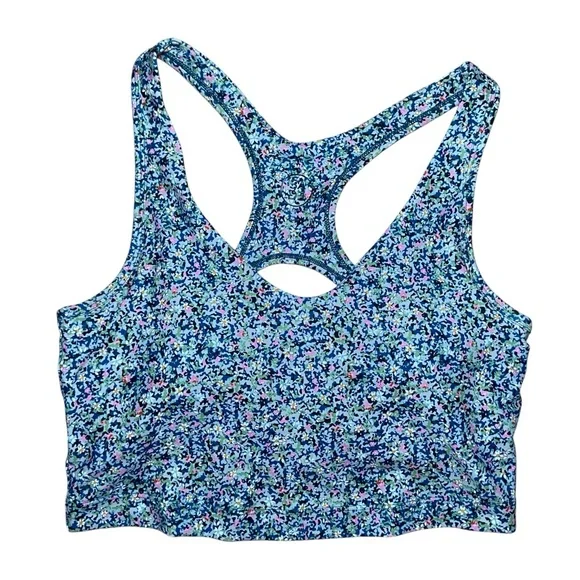 SAGE Collective Floral Racerback Crop Top Sports Bra Medium Green Blue Pink - Picture 3 of 4